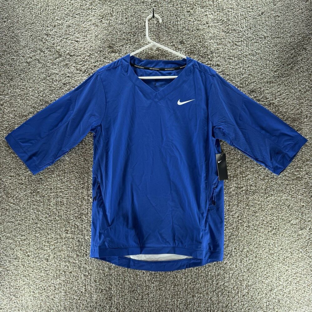 Nike Baseball Shirt Mens Small Royal Blue Pullover 3/4 Sleeves V Neck 897383-493